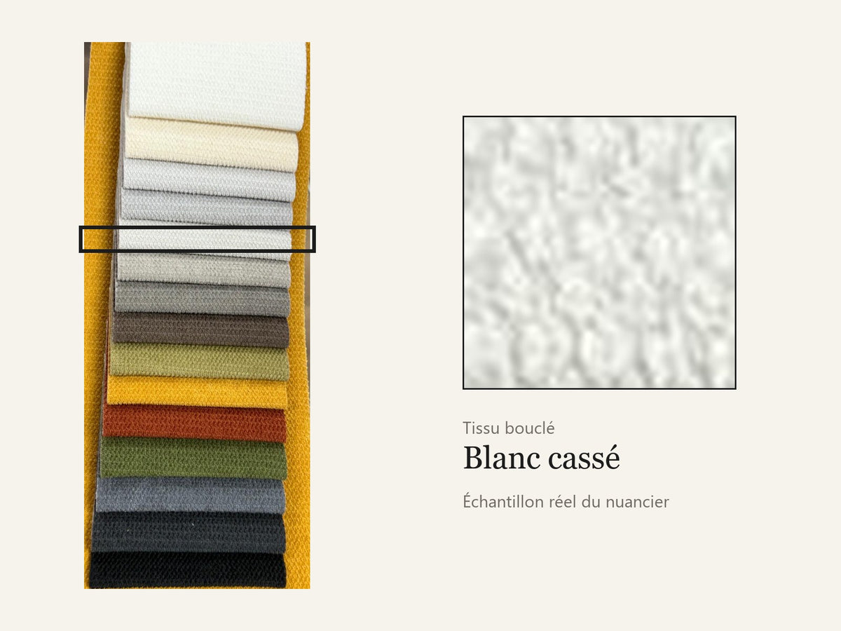 Trivelle tissu bouclé blanc cassé, échantillon réel du nuancier