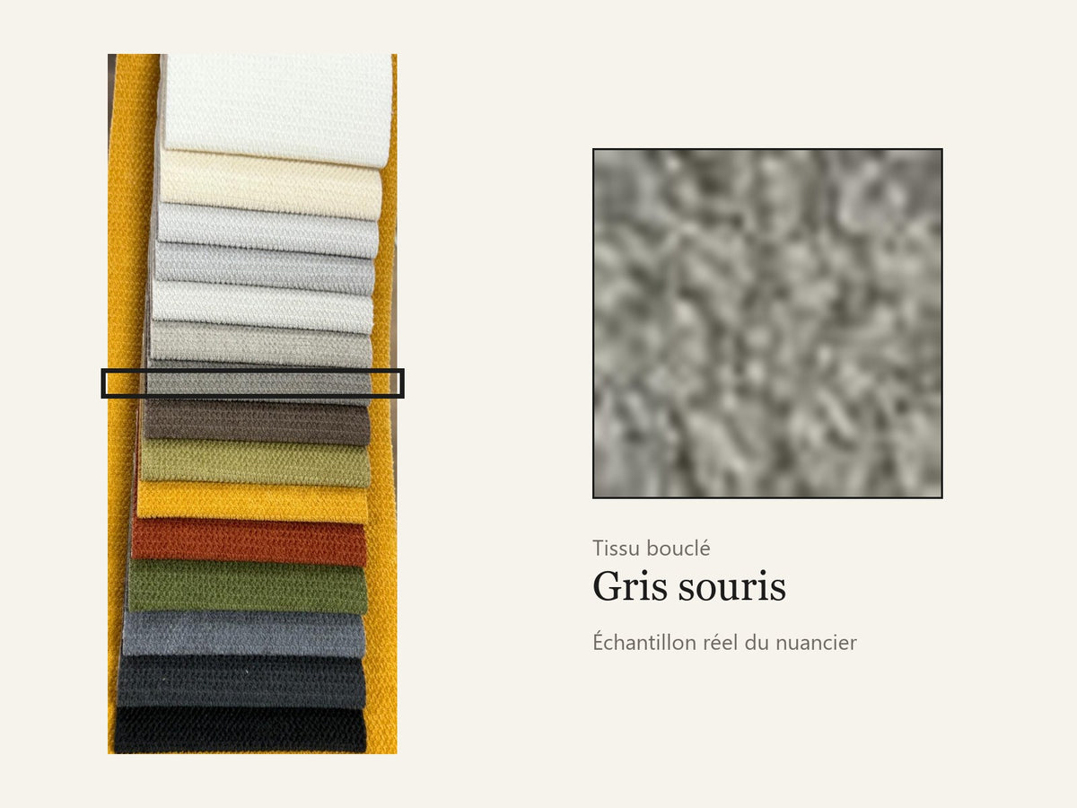 Trivelle tissu bouclé gris souris, échantillon réel du nuancier
