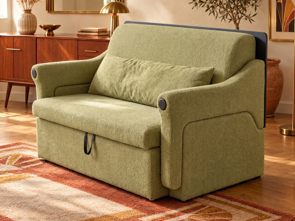 Trivelle tissu bouclé vert sauge, mode fauteuil