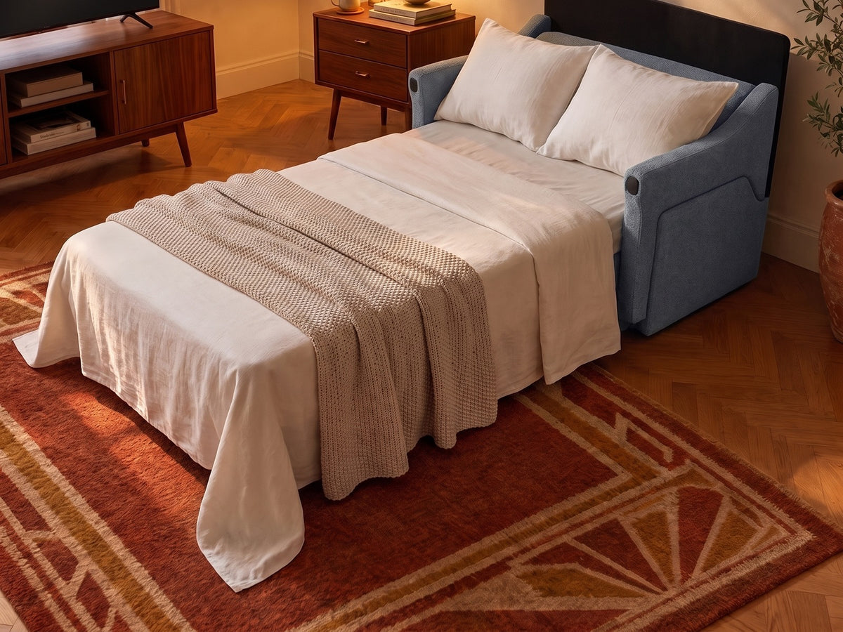 Trivelle tissu bouclé bleu ardoise, mode lit