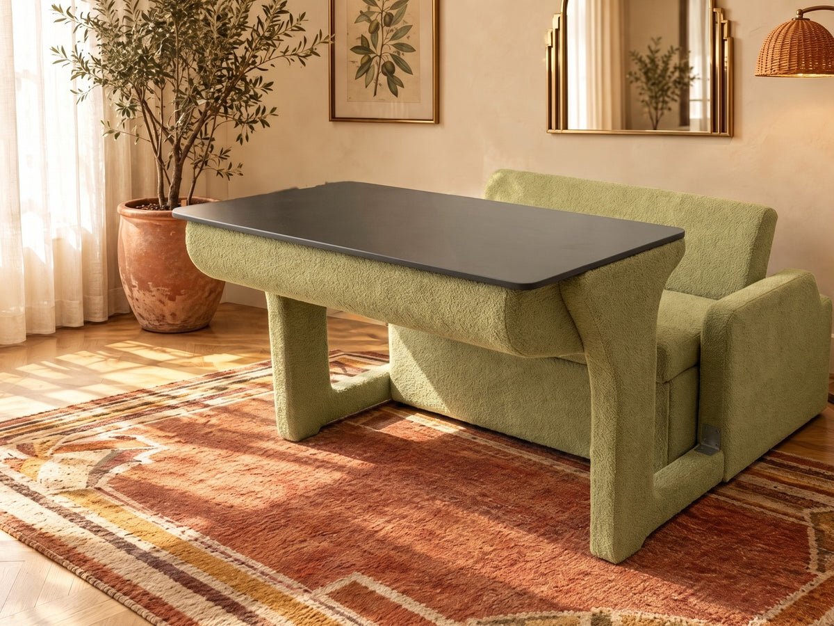 Trivelle tissu bouclé vert sauge, mode bureau